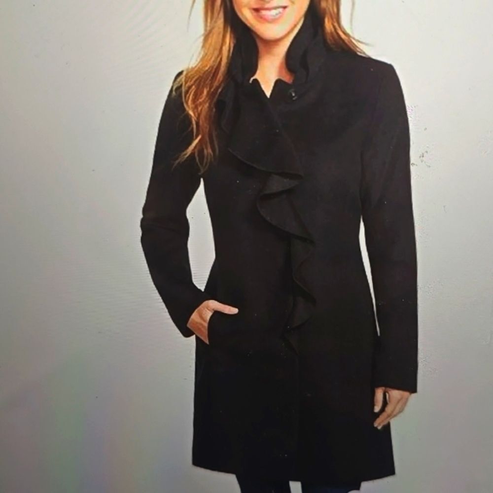 J.Crew Black Ruffle Front Pea Coat 4